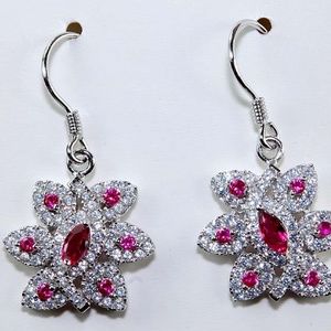 2CT Natural Rubies with White Topaz, Earrings 925